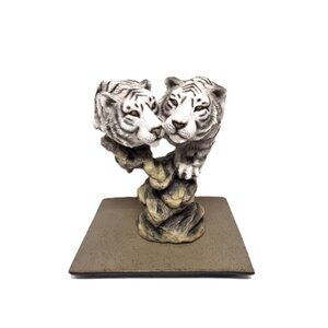 Double White Tiger Sculpture Siegfried and Roy Resin Base 5"